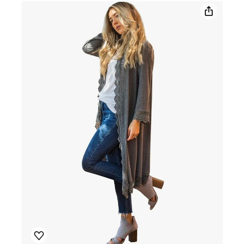 Tickled Teal women 3/4 Sleeve Lace Trim Casual Wrap Cardigan Coverup Outerwear S